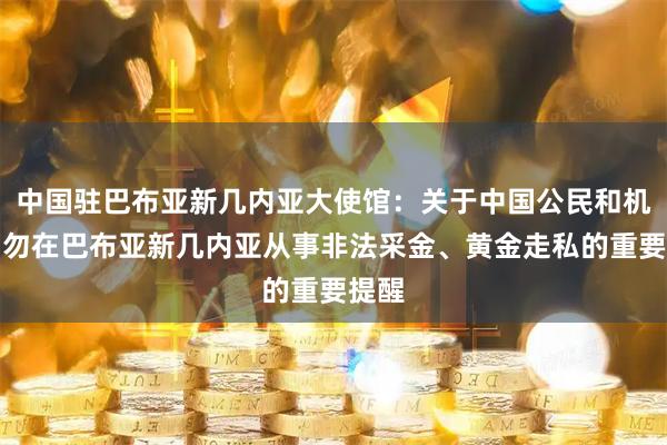 中国驻巴布亚新几内亚大使馆：关于中国公民和机构切勿在巴布亚新几内亚从事非法采金、黄金走私的重要提醒